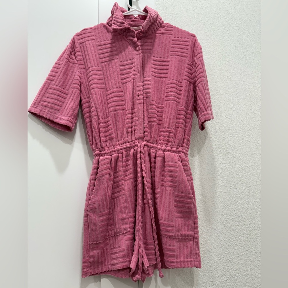 Textured Pink Short Sleeve Romper